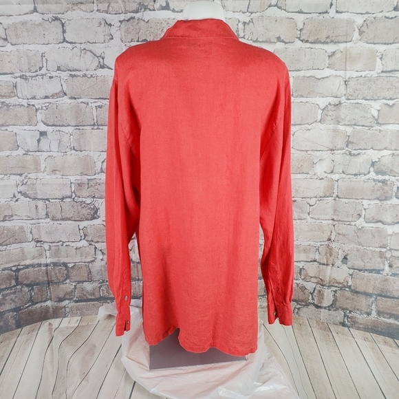 Chico's Linen Long Button Front Shirt Coral Size 3=XL Travel Breathable - Picture 9 of 12